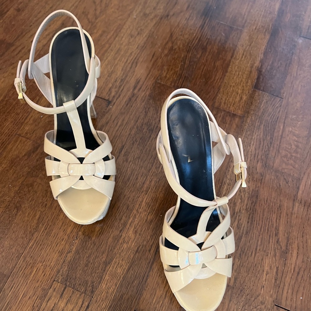 Saint Laurent Triibute Woven Patent Leather Sandals